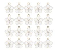 QUARKZMAN 20 Pcs Charme de Fleurs à Cinq Pétales 17x14mm Blanc | Charme Plaqué Or, pour la Fabrication d'Accessoires de Téléphone Portable DIY, pour Porte-Clés