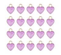 QUARKZMAN 20 Pcs Charme en Forme de Cœur, Charme Plaqué Or pour la Fabrication d'Accessoires de Téléphone Portable DIY Porte-Clés, 12x10mm, Violet