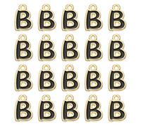 QUARKZMAN 20 Pcs Charme Lettre, Alliage Lettre B Initiale Alphabet Charme Avec Anneau DIY Bracelet Collier Pendentifs Pour Création De Bijoux DIY Artisanat, Or & Noir