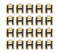 QUARKZMAN 20 Pcs Charme Lettre, Alliage Lettre H Initiale Alphabet Charme Avec Anneau DIY Bracelet Collier Pendentifs Pour Bijoux Fabrication DIY Artisanat, Or & Noir