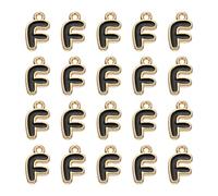 QUARKZMAN 20 Pcs Charme Lettre, Charme Alphabet Lettre F Initial En Alliage Avec Anneau De Saut Pendentifs Pour Bracelet Collier Pour Création De Bijoux DIY Artisanat, Or & Noir