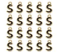 QUARKZMAN 20 Pcs Charme Lettre, Charme Alphabet Lettre S Initial En Alliage Avec Anneau De Sauture DIY Bracelet Pendentif Pour Fabrication De Bijoux DIY Artisanat, Or & Noir