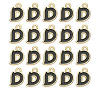 QUARKZMAN 20 Pcs Charme Lettre D, Charme Alphabet Initiale D En Alliage Avec Anneau Pour Bracelet Collier Pendentif Pour Création De Bijoux DIY Artisanat, Or & Noir
