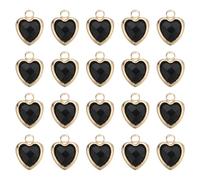 QUARKZMAN 20 Pcs Coeur Cristal Doré, Pendentif Coeur 3D En Laiton Pour Fabrication De Bijoux Bracelets Colliers Boucles D'Oreilles DIY Porte-Clés Artisanat, Noir, 11x9mm