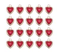 QUARKZMAN 20 Pcs Coeur En Cristal Doré, Charme Pendentif En Laiton 3D Pour Fabrication De Bijoux Bracelets Colliers Boucles D'Oreilles DIY Porte-Clés Artisanat, Rouge Foncé, 9x6.6mm