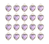 QUARKZMAN 20 Pcs Coeur En Cristal Doré, Pendentif Coeur 3D En Laiton Pour Fabrication De Bijoux Bracelets Colliers Boucles D'Oreilles DIY Porte-Clés Artisanat, Violet, 9x6.6mm