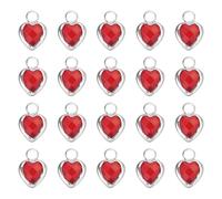 QUARKZMAN 20 Pcs Coeur En Cristal Plaqué Argent, Pendentif Cœur 3D En Argent Pour Fabrication De Bijoux Bracelets Colliers Boucles D'Oreilles DIY Porte-Clés Artisanat, Rouge Foncé, 9x6.6mm