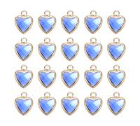 QUARKZMAN 20 Pcs Cristal Doré Charm Cœur, Pendentif Cœur 3D Laiton Pour Création De Bijoux Bracelets Colliers Boucles D'Oreilles DIY Porte-Clés Artisanat, Bleu, 9x6.6mm
