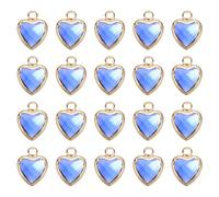 QUARKZMAN 20 Pcs Cœur En Cristal Doré, Pendentif Cœur 3D En Laiton Pour Fabrication De Bijoux Bracelets Colliers Boucles D'oreilles DIY Porte-clés Artisanat, Bleu, 11x9mm