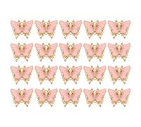 QUARKZMAN 20 Pcs Mini Charmes Papillon, Pendentif Papillon En Métal Doré Avec Diamant Pour Création De Bijoux DIY Bracelet Collier Boucle Téléphone Porte-Clés, Rose, 23x26mm