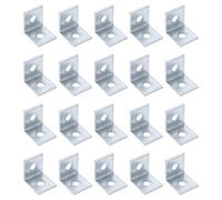 QUARKZMAN 20 Pièces Support d'Angle en L 2 Trous 4mm Argenté | Acier électro-zingué pour rail de fixation 1-5/8" et 1/2" d'épaisseur, pour bâtiments résidentiels et parking souterrain