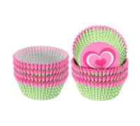 QUARKZMAN 200 Caissettes À Muffins Caissettes À Cupcake Taille Standard Papiers À Muffins Caissettes À Pâtisserie Emballages Résistants La Graisse Pour Fête Mariage, Points Verts Cœurs Roses