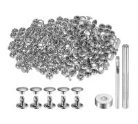 QUARKZMAN 200 Ensembles de Rivets en Cuir 8 mm x 6 mm, Boutons-Pression en Métal à Double Capuchon, Attaches Rapides avec 3 Outils de Pose Rivet à Frapper pour Réparation en Cuir, Ton Argent