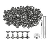 QUARKZMAN 200 Ensembles Rivets en Cuir 8 mm x 6 mm Couleur Argent | Boutons-Pression Métal à Double Capuchon, Attaches Rapides avec 3 Outils de Pose Rivet à Frapper pour Réparation en Cuir