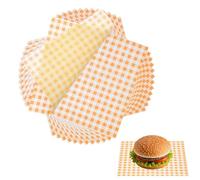 QUARKZMAN 200 Feuilles De Papier Ciré Pour Aliments, 7 x 7 Pouces Feuilles De Papier Anti-Graisse, Nappes De Panier À Aliments À Carreaux Pour Sandwich Hamburger Pain, Jaune