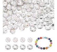 QUARKZMAN 200 Pcs 6mm Perles En Strass & Perles De Séparation Pour Création De Bijoux, Design De Boule Disco Étincelante Cristal Argente Assortiment De Gemmes En Vrac, Couleur Blanc AB