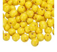QUARKZMAN 200 Pcs Perles En Bois À Grand Trou, 15 x 16mm Perles En Bois Naturel Non Fini Rondes Pour DIY Artisanat Tresse Cheveux Fabrication De Bijoux Macramé, Jaune
