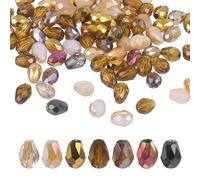 QUARKZMAN 200 PCS Perles En Cristal De Verre En Forme De Larme, 6x8mm Forme Facettée Cristal AB Pour Colliers Bracelets Boucles D'oreilles Fournitures De Fabrication De gemmes DIY, Marron