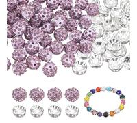 QUARKZMAN 200 Pcs Perles En Strass 10mm Et Perles De Séparation Pour Création De Gemmex, Design Boule Disco Étincelante Cristal Argente Assortiment De Gemmes En Vrac Pour Stylos, Mauve Clair