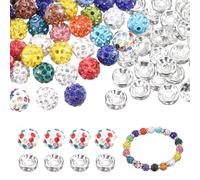 QUARKZMAN 200 Pcs Perles Strass 10mm Et Perles De Séparation Pour Création De Gemmex, Design Boule Disco Étincelante Cristal Argente Assortiment De Gemmes En Vrac, Couleurs Mélangées