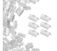 QUARKZMAN 200Pcs Embouts De Ruban, Embouts De Serrage À Pince De 13mm Pour Marque-Page En Cuir, Cordon Pliables Pour Collier Bracelet DIY, Argent