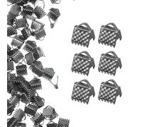 QUARKZMAN 200Pcs Extrémités De Ruban, 6mm Attaches De Serrage Pour Ruban, Extrémités De Cordon Pour Marque-Page, Pincements En Cuir, Fermoirs Pliables, Extrémités De Serrage, Noir Gun