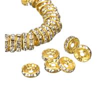 QUARKZMAN 200Pcs Perles Intercalaires Rondes de 10 mm, Plaquées Argent avec Strass, Perles Intercalaires Rondes pour la Fabrication de Bracelets, Colliers et Bijoux DIY, Couleur Or Blanc