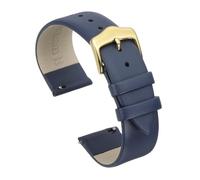 QUARKZMAN 20mm Bracelet De Monture En Cuir Véritable Bleu, Bracelet De Monture Élégant Plat Fin À Libération Rapide Avec Boucle En Acier Inoxydable Doré Pour Hommes Et Femmes