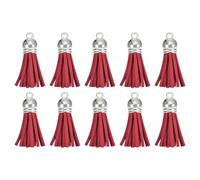 QUARKZMAN 20Pcs 1.5 Pouce Charme Porte-Clés à Pompons en Cuir avec Capuchon Argenté pour la Fabrication de Bijoux de Bracelets Pendentifs, Décoration Artisanale DIY, Rouge