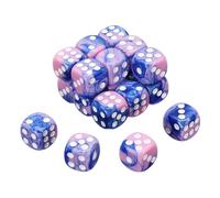 QUARKZMAN 20Pcs 6 Faces Colorees des Standard, 16mm Acrylique D6 Mini Polyedre Perle Motif Deux Tons Couleurs Jeu des Set pour Table Games, Rose/Bleu, Point Blanc
