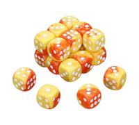 QUARKZMAN 20Pcs 6 Faces Colorees des Standard, 16mm Acrylique D6 Mini Polyedrique Perle Motif Deux Tons Couleurs Jeu des Set pour Table Games, Orange/Jaune, Point Blanc