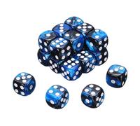 QUARKZMAN 20Pcs 6 Faces Colorees des Standard, 16mm Acrylique D6 Mini Polyedrique Perle Motif Deux Tons Couleurs Jeu des Set pour Table Games, Noir/Bleu, Point Blanc
