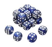 QUARKZMAN 20Pcs 6 Faces Colorées Standard Dés, 16mm Acrylique D6 Mini Polyèdre Perle Motif Bicolores Jeu De Dés pour Table Games, Bleu/Argent, Point Blanc