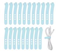 QUARKZMAN 20Pcs Attaches De Câble En Silicone, 3 Trous Réutilisables Attache Élastique Réglable En Corde Avec Boucle De Verrouillage, Bande Multifonction, Bleu Eau