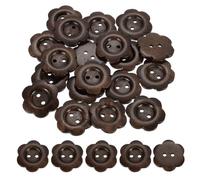QUARKZMAN 20Pcs Boutons En Bois, 28mm Forme De Fleur Boutons En Bois 2 Trous Boutons Décoratifs Pour Couture DIY Artisanat Vêtements Fait Main, Brun Foncé