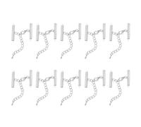 QUARKZMAN 20Pcs Fermoirs Coulissants 25mm Tube Coulissant Blanc Argenté | avec Fermoirs Mousquetons et Chaîne d'Extension, Extrémités de Cordon à Sertir pour la Fabrication Artisanale