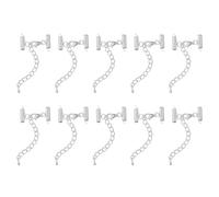 QUARKZMAN 20Pcs Fermoirs Coulissants avec Fermoirs Mousquetons et Chaîne d'Extension, 13mm Tube Coulissant Extrémités de Cordon à Sertir pour la Fabrication Artisanale, Blanc Argenté