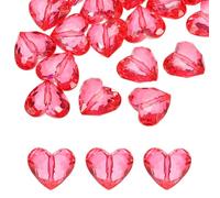 QUARKZMAN 20pcs Perles en Acrylique en Forme de Cœur 30x28mm Perles Libres Cristaux Gemmes avec Trou pour Décoration Fabrication de Bracelet Collier Création de Bijoux, Rouge