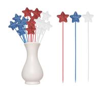 QUARKZMAN 24 Pcs 4th of Star Cupcake Toppers 8" Puffy Foam Floral Sparkly Sticks pour Glitter Star Picks Party Crafts Supplies Patriotic Decor (Red/Navy Blue/White)