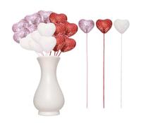 QUARKZMAN 24 Pcs Cœurs En Mousse Pailletés En Forme De Cœur Bâtonnets Étincelants Pour Décorations De Mariage Saint-Valentin Fournitures Pour Vases À Fleurs (Rouge/Rose/Blanc, 4cm x 22cm)
