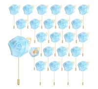 QUARKZMAN 24Pcs Boutonnières Roses Bleu Clair Broches de Poche pour Cérémonie de Mariage Anniversaire Bal de Promo Soirée Formelle