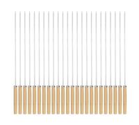 QUARKZMAN 24Pcs Brochettes de Kebab en Métal 35cmx3.5mmx1mm en Acier Inoxydable Bâtonnets Plats avec Poignée en Bois Réutilisables Brochettes de Barbecue pour Viande Fruits Légumes