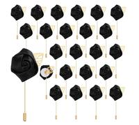 QUARKZMAN 24Pcs Épinglette Boutonnière en Fleur Roses Noires Accessoire Boutonniere Corsage Broches de Poche pour Cérémonie de Mariage Anniversaire Bal de Promo Soirée Formelle