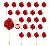 QUARKZMAN 24Pcs Épinglette Boutonnière en Fleur Roses Rouge Vins Accessoire Boutonniere Corsage Broches de Poche pour Cérémonie de Mariage Anniversaire Bal de Promo Dîner Formel