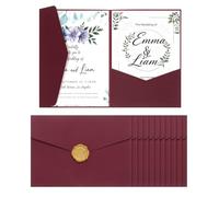 QUARKZMAN 25 Pcs Enveloppes De Poche Pour Invitations A7 Avec Autocollant De Cire Dorée 5x7 Cartes D'invitation De Mariage Triplie Pour Mariage Anniversaire Diplôme Invitation De Poche,