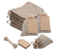 QUARKZMAN 25Pcs 4"x 5,5" Sacs-Cadeaux en Toile de Jute avec Cordon de Serrage et 25Pcs Étiquettes-Cadeaux & Ficelle pour Cadeaux de Mariage, Pochettes à Bijoux, Loisirs Créatifs DIY