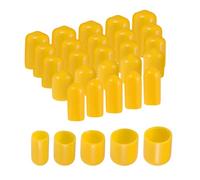 QUARKZMAN 25Pcs Embouts Ronds en Caoutchouc de 6mm, 9mm, 12mm, 16mm, 19mm - Kit Assortiment de Protecteurs de Filetage de Vis en Vinyle Jaune