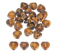 QUARKZMAN 25Pcs Ensemble De Pierres Runes Gravées Avec Alphabet Elder Futhark, Cristaux D'Oeil DeJaune Pierres Cœur Équilibrage Amour Méditation Massage Cadeau Pierres Anti-Stress