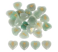 QUARKZMAN 25Pcs Ensemble De Pierres Runes Gravées Avec Alphabet Elder Futhark, Cœurs En Cristal D'Aventurine Verte Pierres D'Amour Équilibrage Méditation Massage Cadeau Pierres Anti-Stress