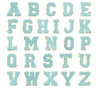 QUARKZMAN 26 Patches Lettres Chenille, Alphabet A-Z Autocollants Brodés à Appliquer sur Vêtements/Chaussures/Sacs (Bleu ciel)